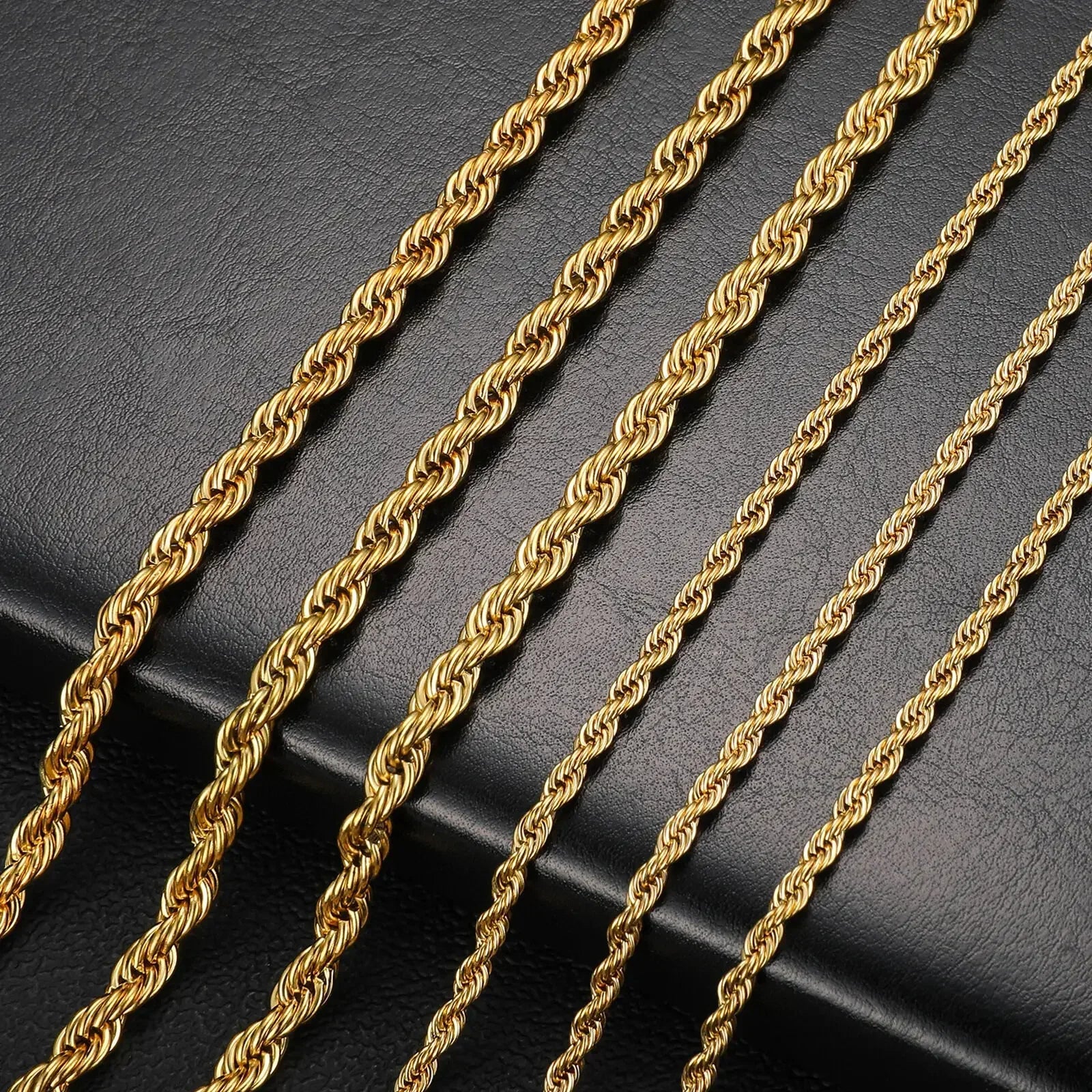 Gold Color Twisted Rope Chain Necklace Stainless Steel Waterproof Choker for Men and Women Fashion Jewelry