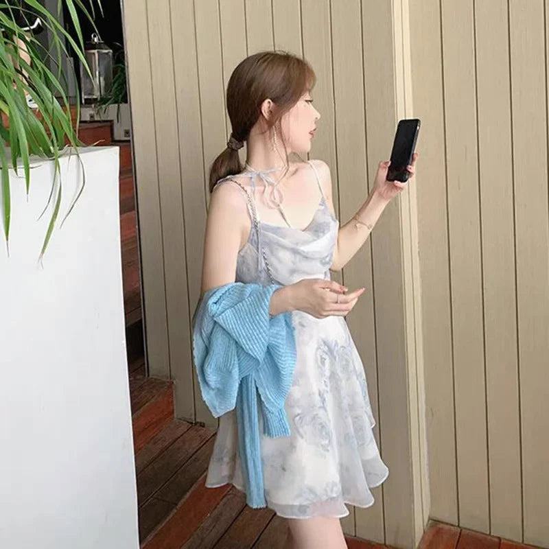 Chiffon Summer Party Midi Dress for Women High Waist