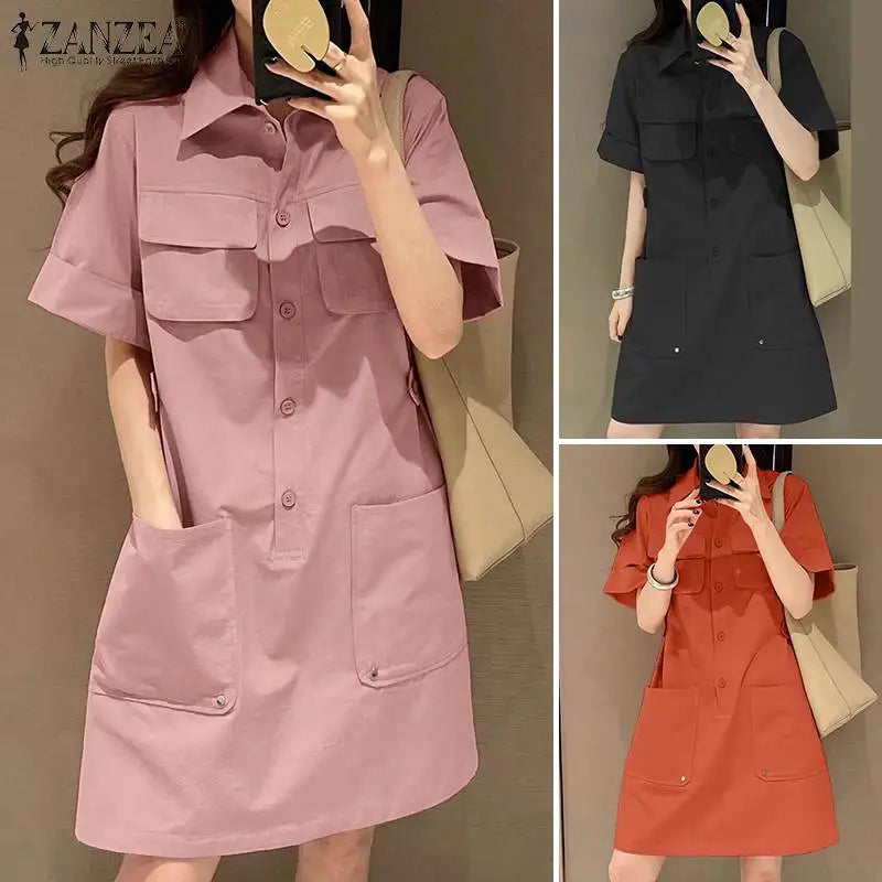 Korean Style Cargo Sundress With Pockets Knee Length