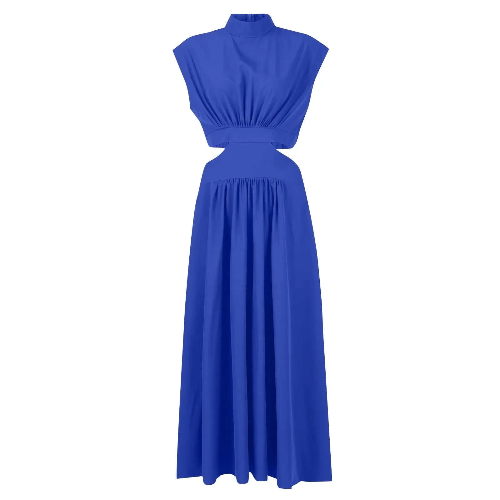 Solid Color High Waist Maxi Dress Sleeveless With Pockets