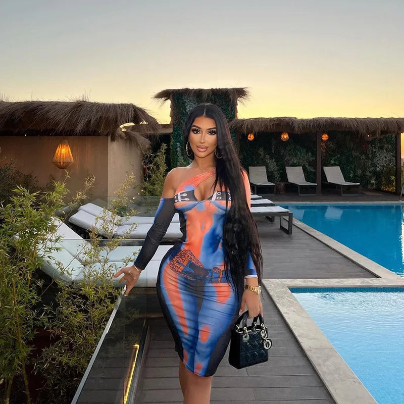 Off Shoulder Hollow Out Party Dress Sheath Multicolor