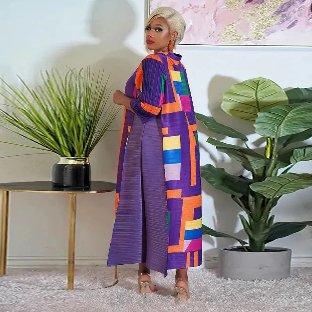 Leaf Print Pleated Boho Maxi Dress for Women Casual Beach