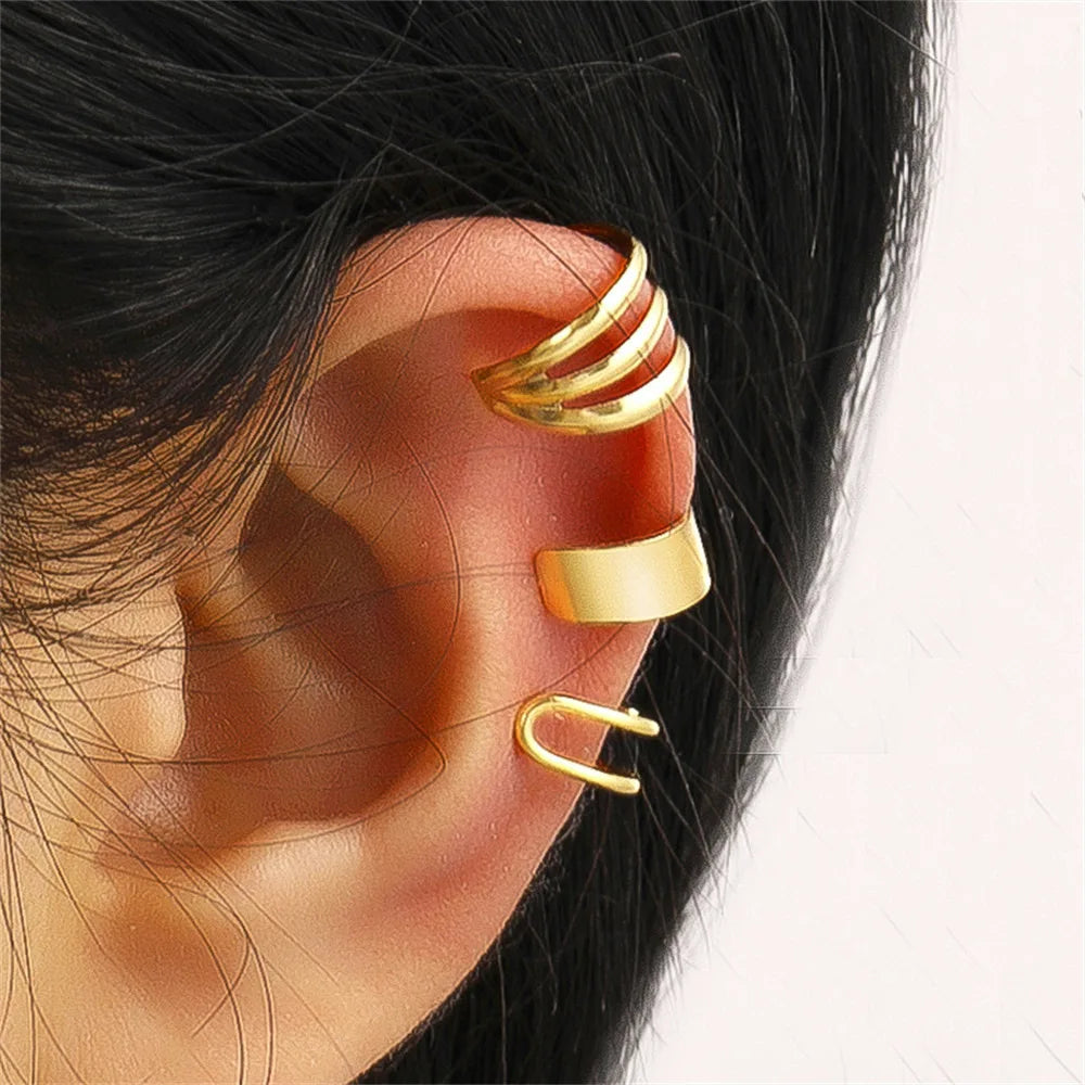 3PCS Vintage Crystal Ear Cuff Set for Women and Teens Non Piercing Gold Clip Earrings Jewelry Gift