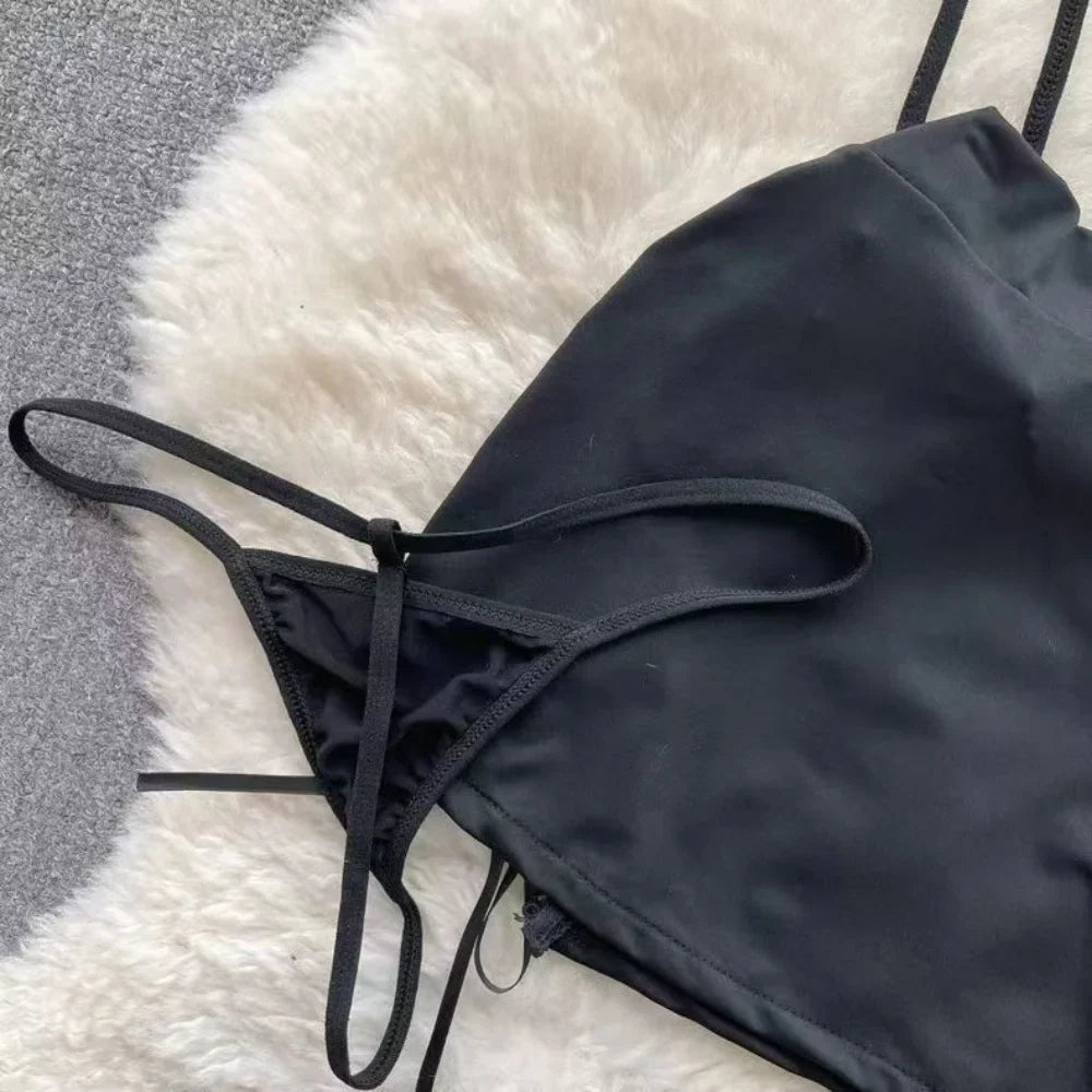 Women Preppy Sexy Uniform Set Sheer V Neck Top Lace Up Mini Skirt Hollow Out Thong Lingerie Cosplay Costume