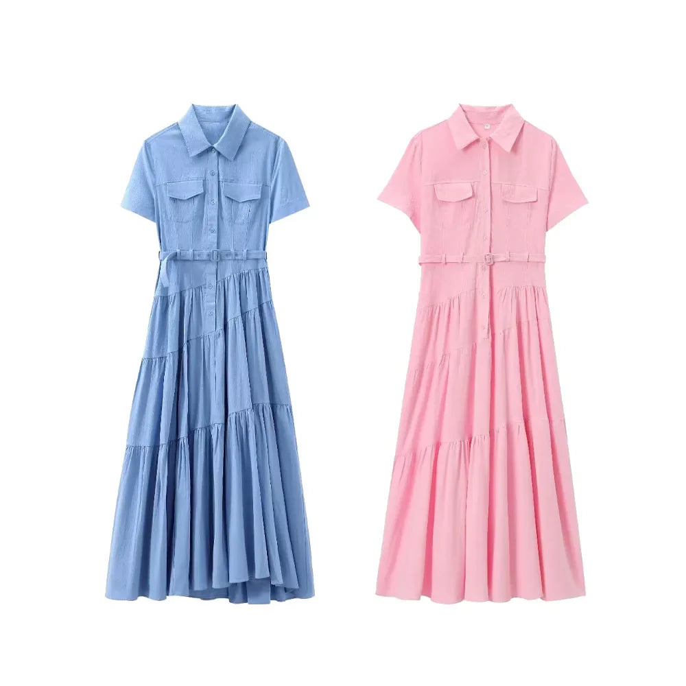 Elegant Belted Shirt Dress For Women Versatile Fashion