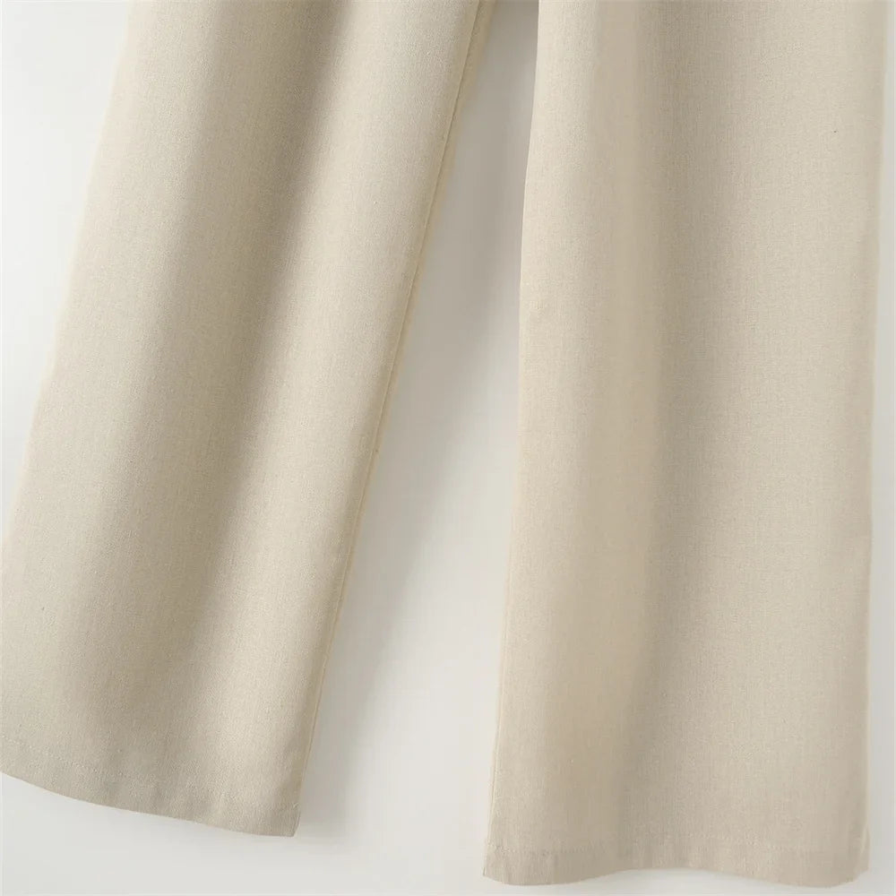 Versatile Slim Sleeveless Cotton Linen Vest and Mid-Waist Trousers Suit for Women's Commuting Style