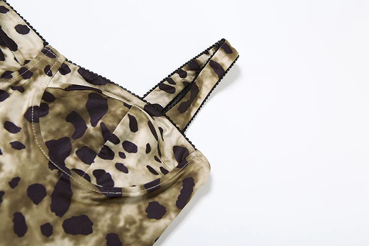 Leopard Print Midi Dress Milk Silk Fabric Backless