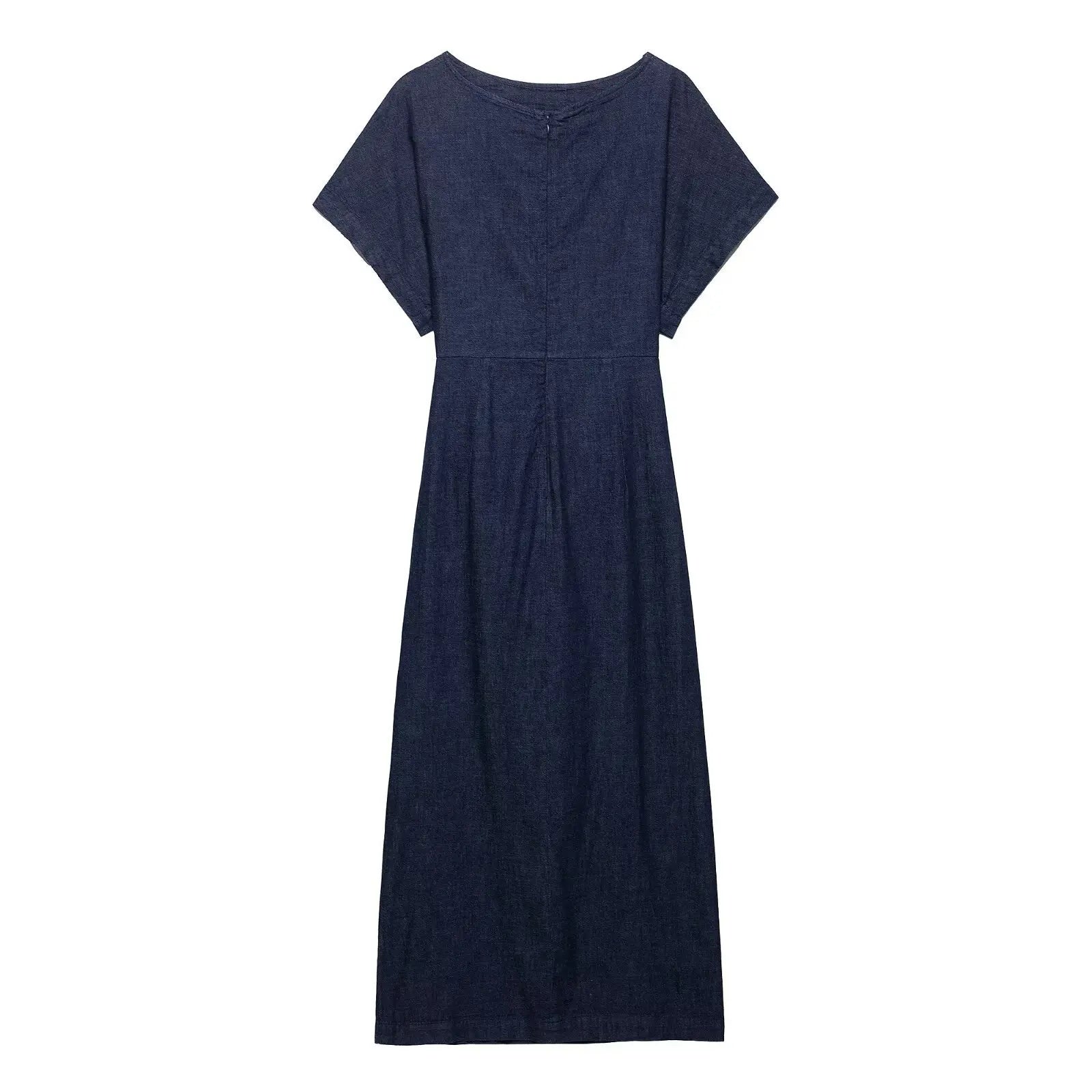 Pleated Slit Dress Round Neck Short Sleeves High Waist Chic