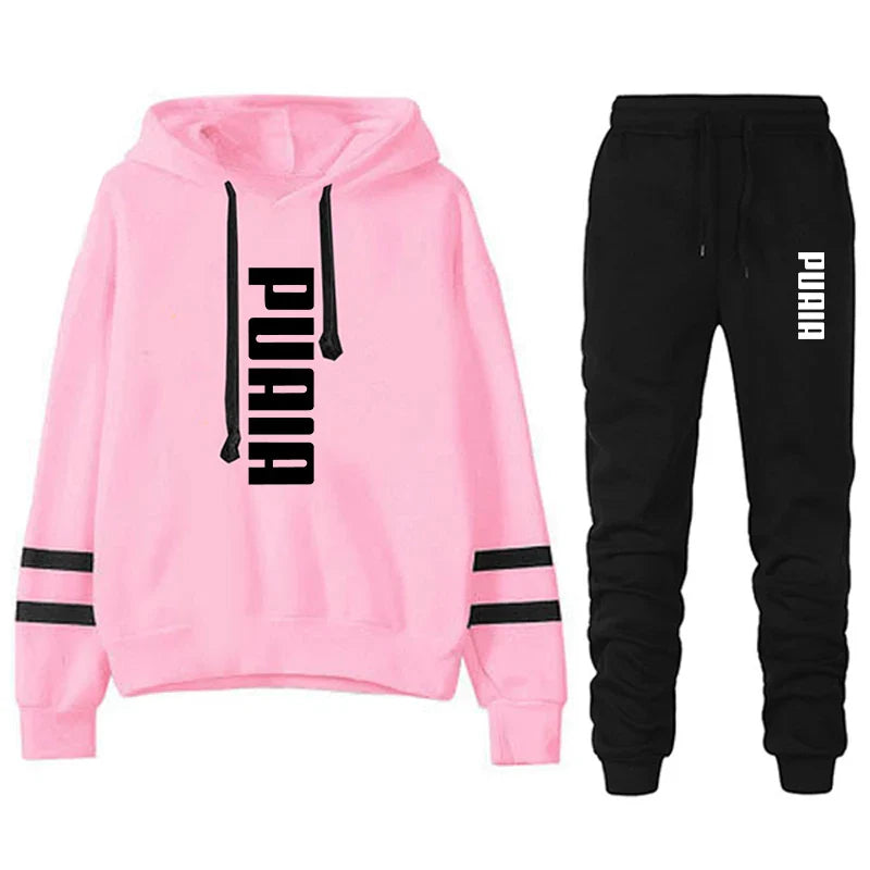 Autumn Winter Women's Hooded Sweatshirt and Jogging Set Lightweight Casual Sportswear with Stripe Detail Comfortable Daily Outdoor Activewear