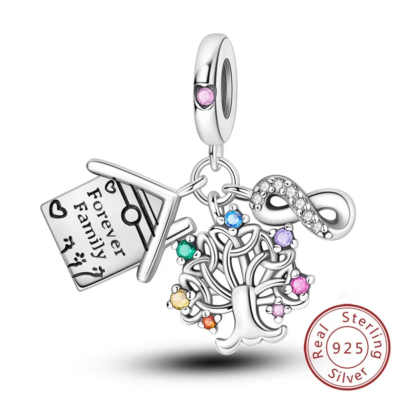 925 Sterling Silver Forever Love Heart Charms Beads for Sister Family Bracelet Jewelry Gifts