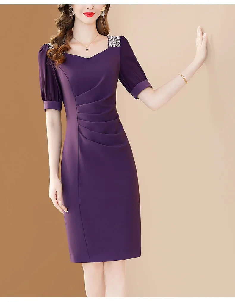 Purple Embroidered A Line Dress For Office And Party