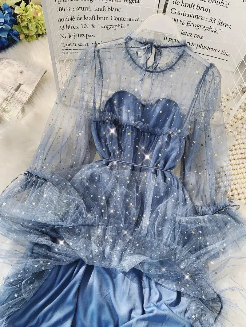 Sequined Mesh Fairy Dress For Women Party Gala Evening Wear