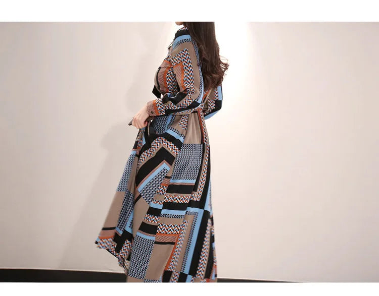 Vintage Print Long Shirt Dress For Women Ankle Length