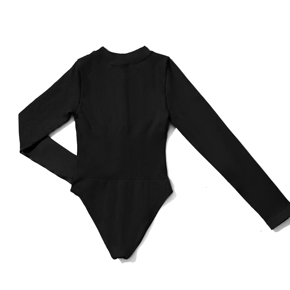 Bodycon Long Sleeve Jumpsuit for Women Zipper Romper Playsuit Fashion Streetwear Autumn Winter Slim Fit Bodysuit