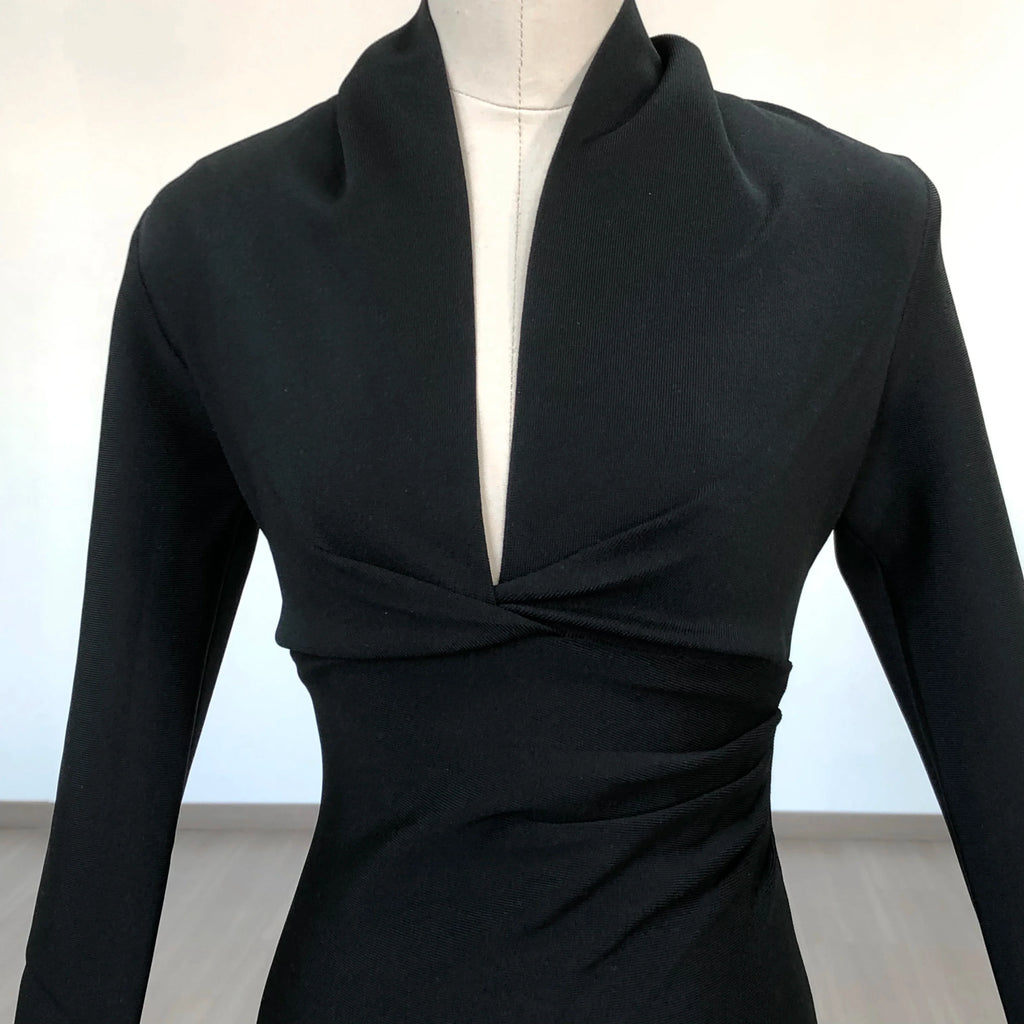 Colorful Deep V Bandage Dress Long Sleeve Bodycon Dress