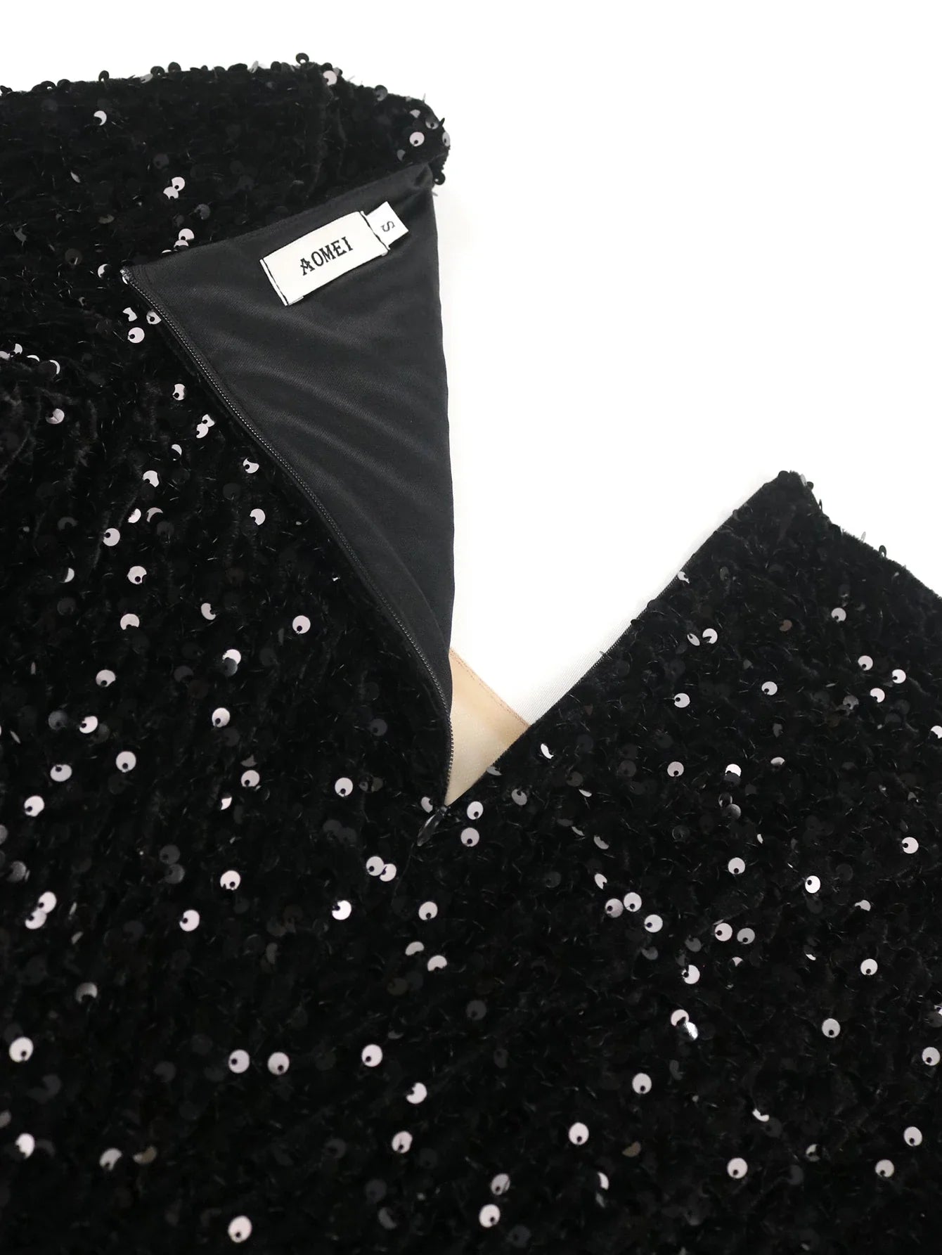 Black Velvet Sequin Dress Deep V Neck Patchwork Ruffle Gown