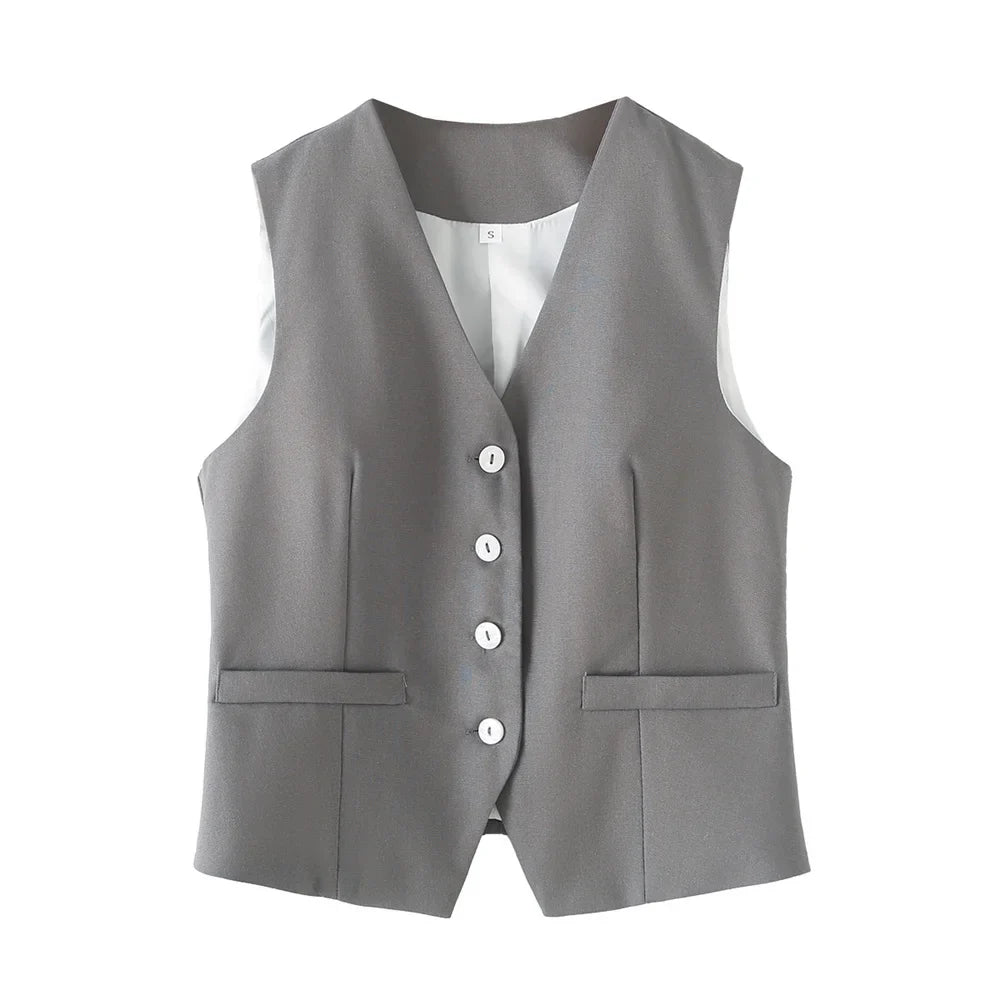Versatile Slim Sleeveless Cotton Linen Vest and Mid-Waist Trousers Suit for Women's Commuting Style