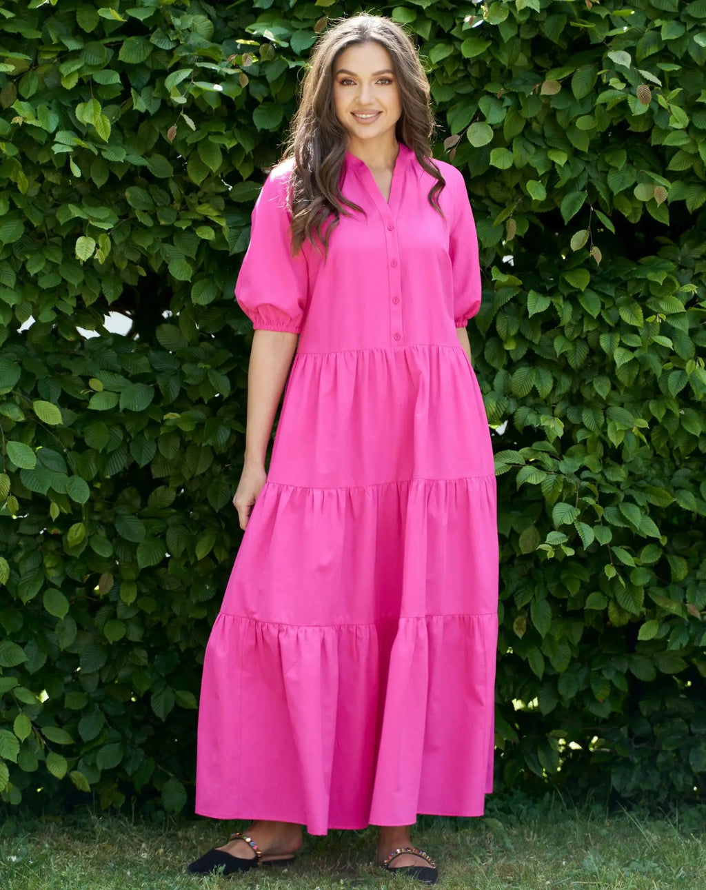 Summer Dress Solid Color Loose Fit Women Half Sleeves