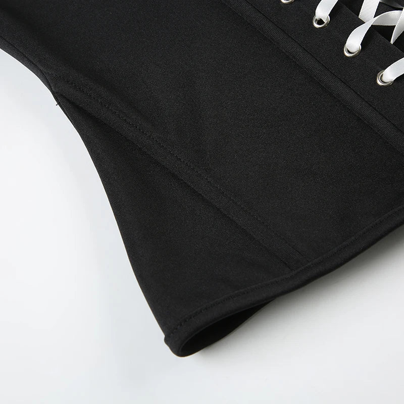 Slim Contrast Color Two-Piece Dress Set for Women Bandage Slash Neck Halter Top with Low-Waisted A-Line Skirt Elegant Sweet Casual Outfit