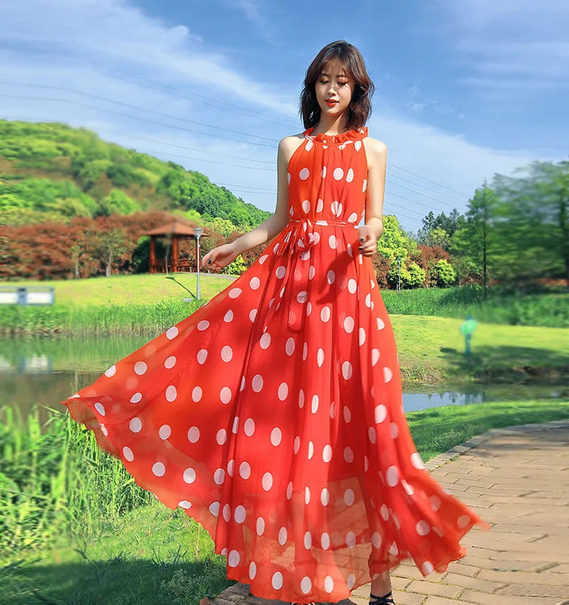Polka Dot Maxi Dress Korean Style For Women Plus Size
