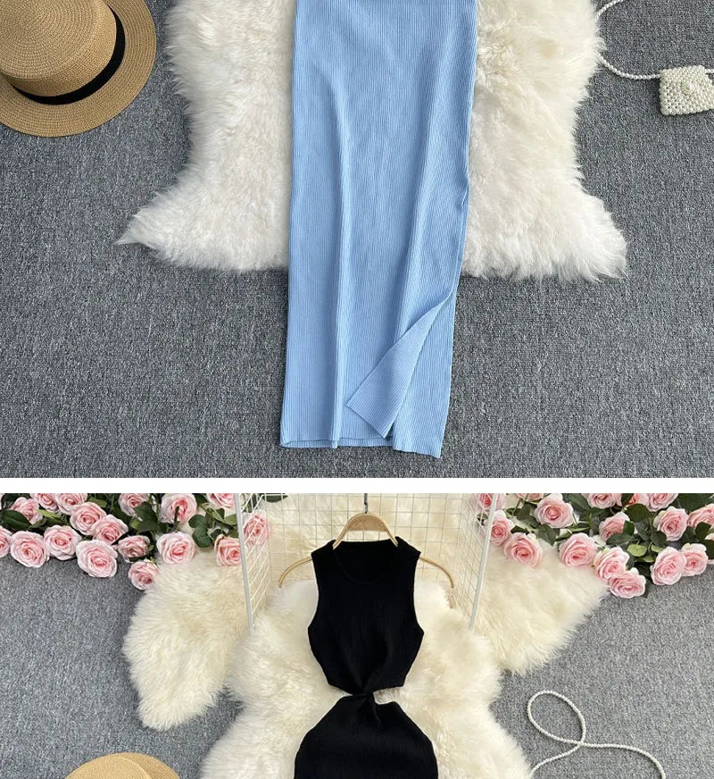 Knot Hollow Out Waist Knitted Bodycon Maxi Dress For Women