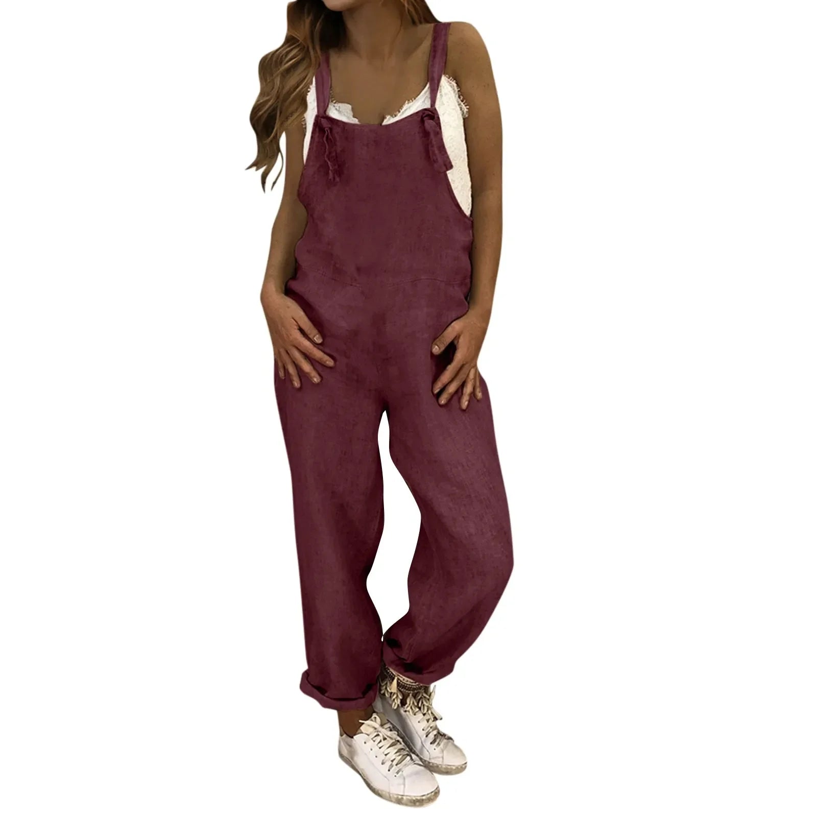Women Plus Size Casual Loose Overalls Jumpsuit Solid Color Baggy Dungarees Romper Retro Fashion Trend Classic All-Match Comfortable Playsuit