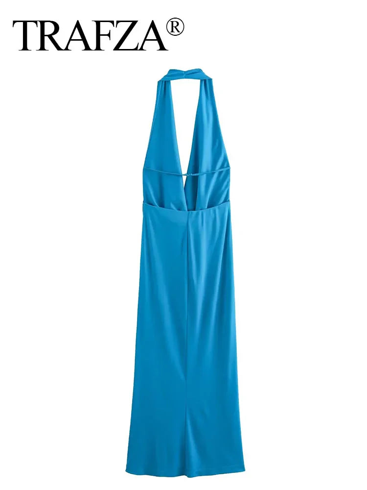 Blue Backless Off Shoulder Long Dress For Women Evening