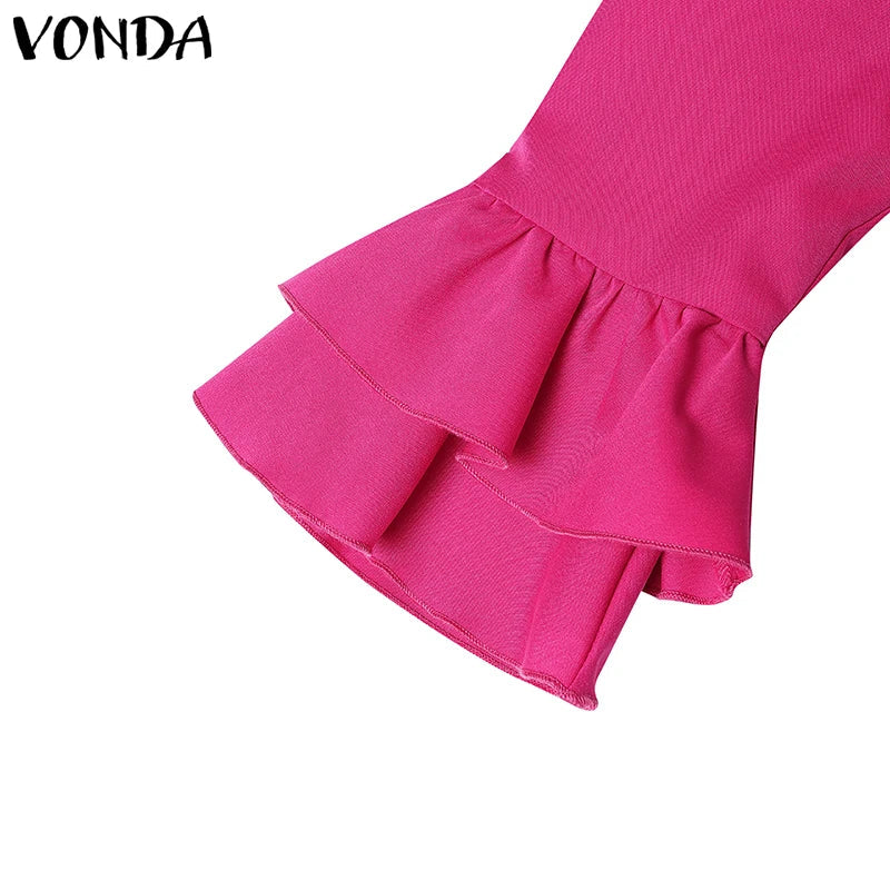 Bohemian Maxi Shirt Dress With Ruffle Pleats Long Sleeve