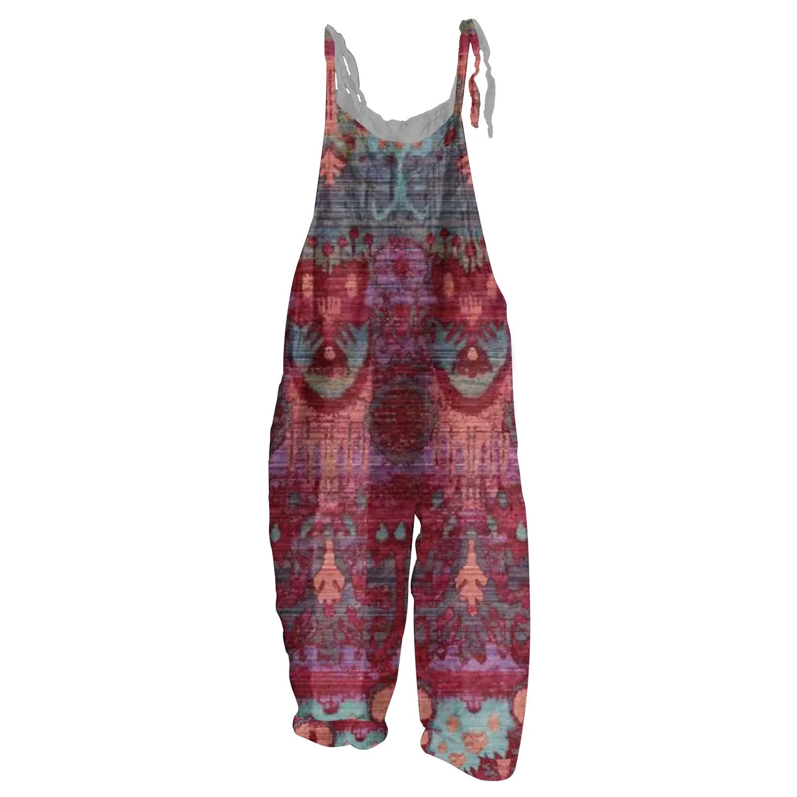 Women's Floral Print Cotton Linen Jumpsuit Loose Vintage Casual Shoulder Strap Romper