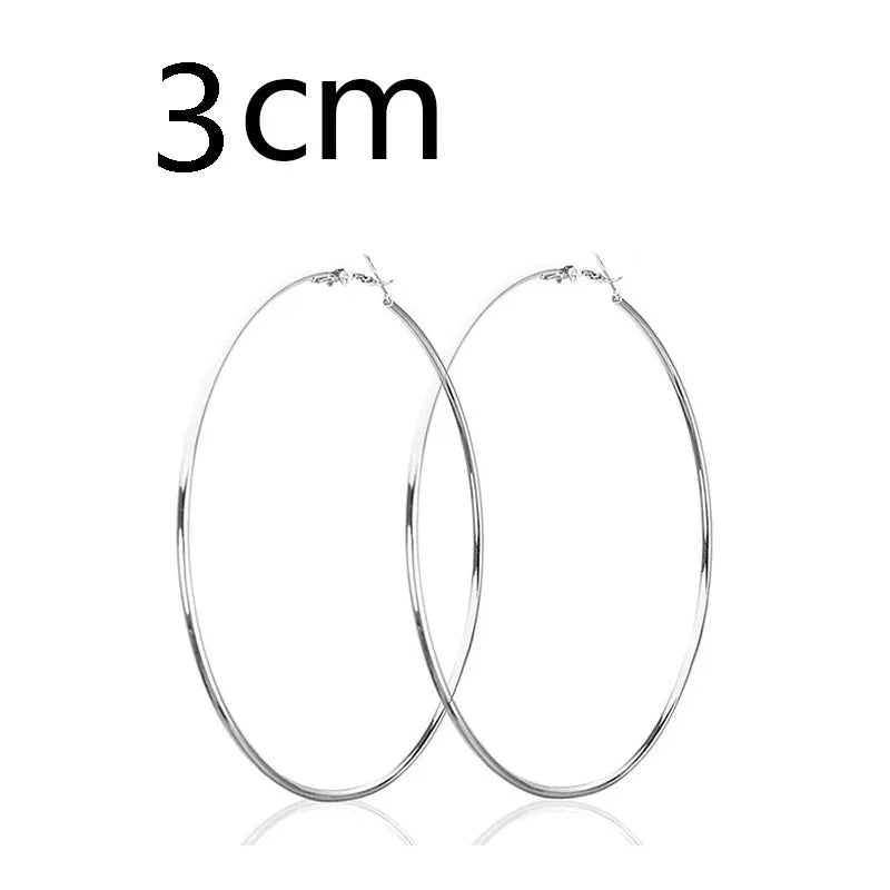 30-100mm Small Big Circle Hoop Earrings for Women and Men in Stainless Steel Fashion Jewelry