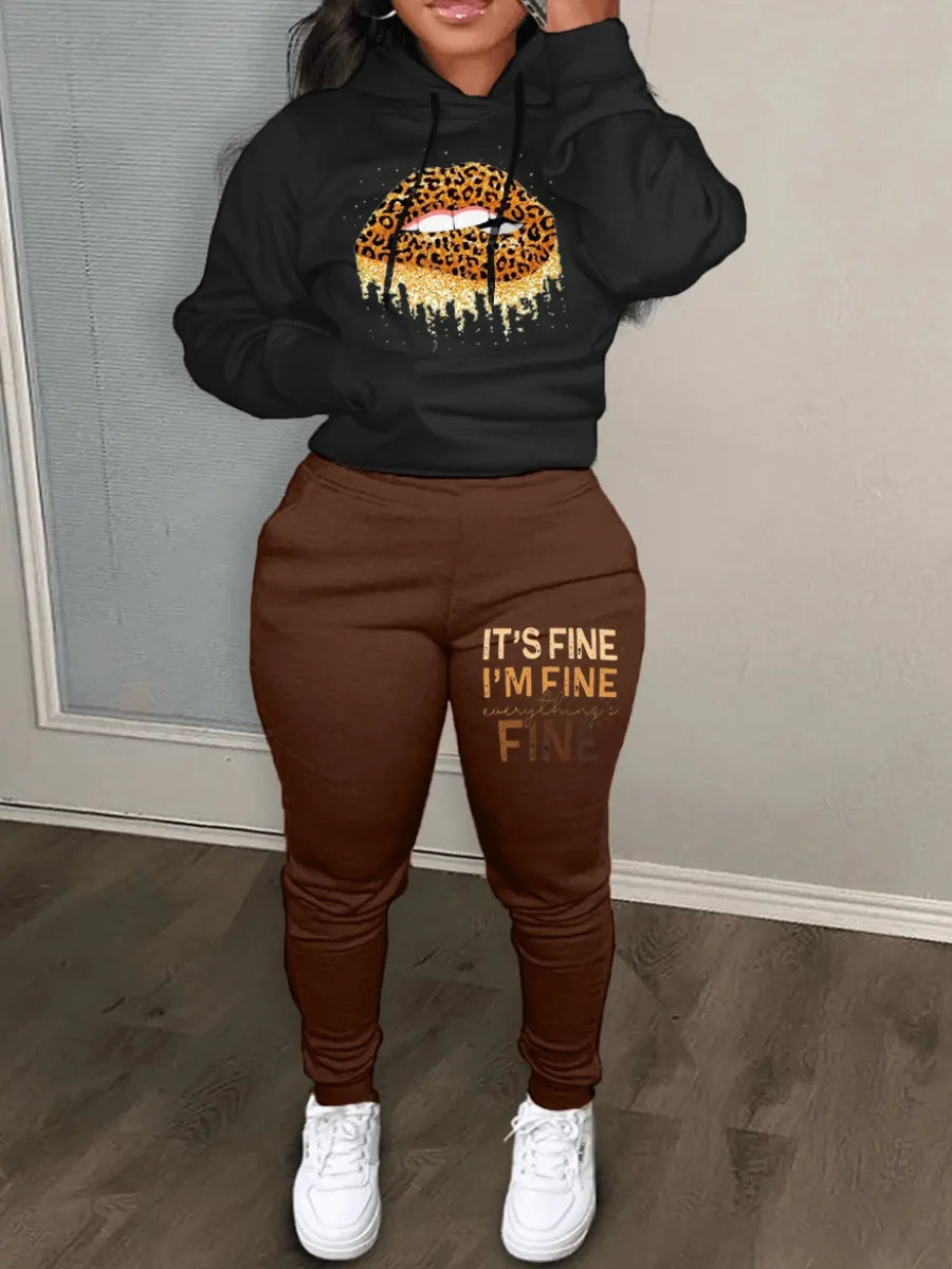 Kangaroo Pocket Hooded Tracksuit for Women - Casual Patchwork Long Sleeve Sweat Outfit