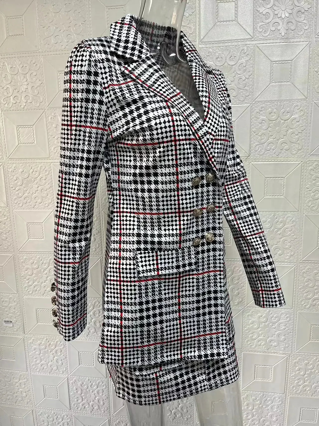 Elegant Plaid Two-Piece Mini Dress Set for Women Casual Chic Skirt and Jacket Outfit Spring Autumn Fashion