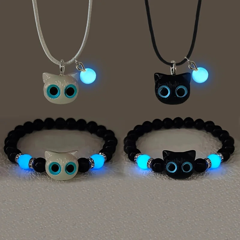 Cute Cartoon Big Eye Cat Glow In The Dark Bracelet for Women and Couples Friendship Jewelry