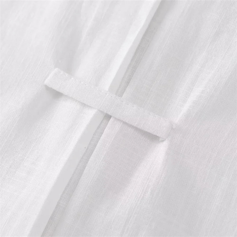 Women's Slimming Linen Blend Shirt with Wide Sleeves French Style Summer Casual Chic