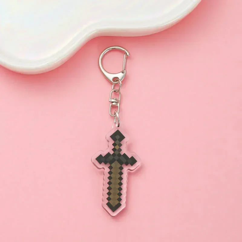 Diamond Sword Keychain with Enchanted Golden Apple and Pickaxe Model Toys for Gamers and Collectors