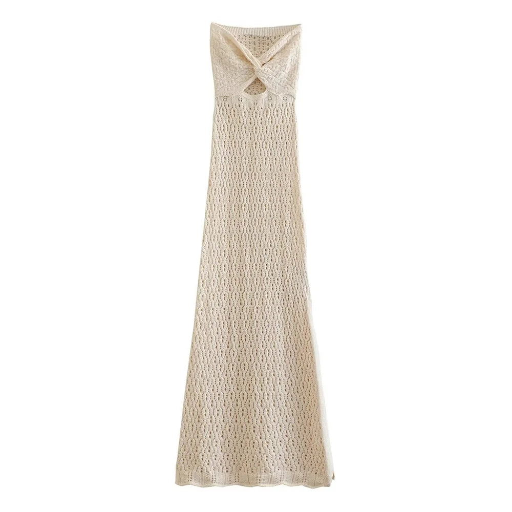 Elegant Women's Open Jacquard Mesh Knitted Summer Dress
