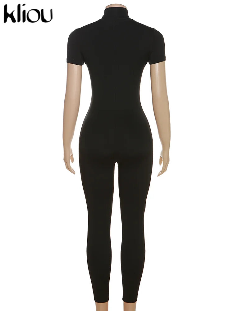 Women's Autumn Ankle-Length Slim-Fit Milk Silk Jumpsuit with Front Zipper Casual One-Piece Overall for Junior Girls