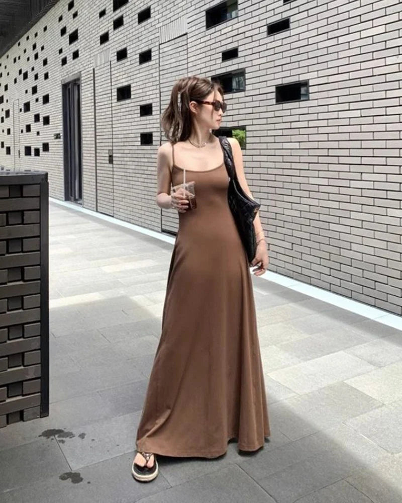 Black Backless Spaghetti Strap Dress Women Elegant Slim