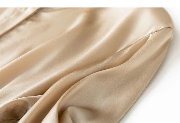 Women Satin Silk Shirt 93% Mulberry Silk 7% Spandex 19 Momme Classic Long Sleeve Blouse Solid Color Office Top for Women M L XL XXL
