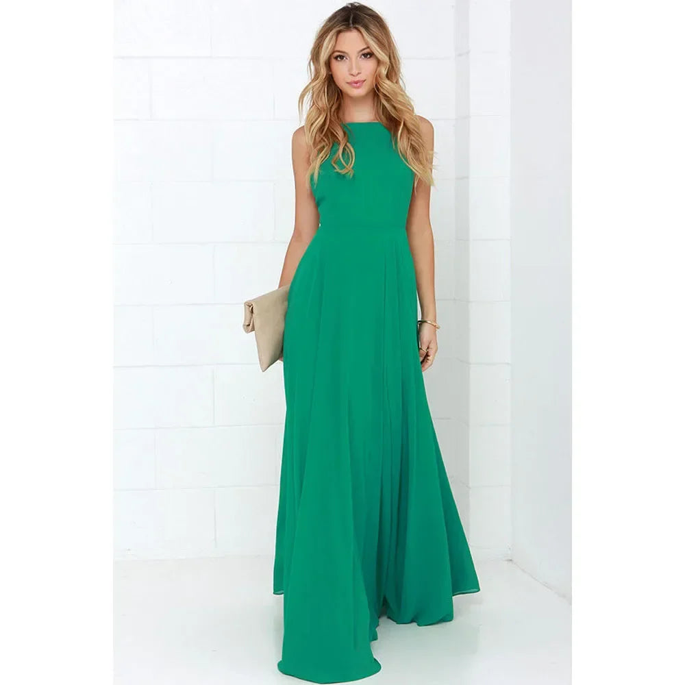 Boho Maxi Dress Women Sleeveless O Neck Backless Sundress