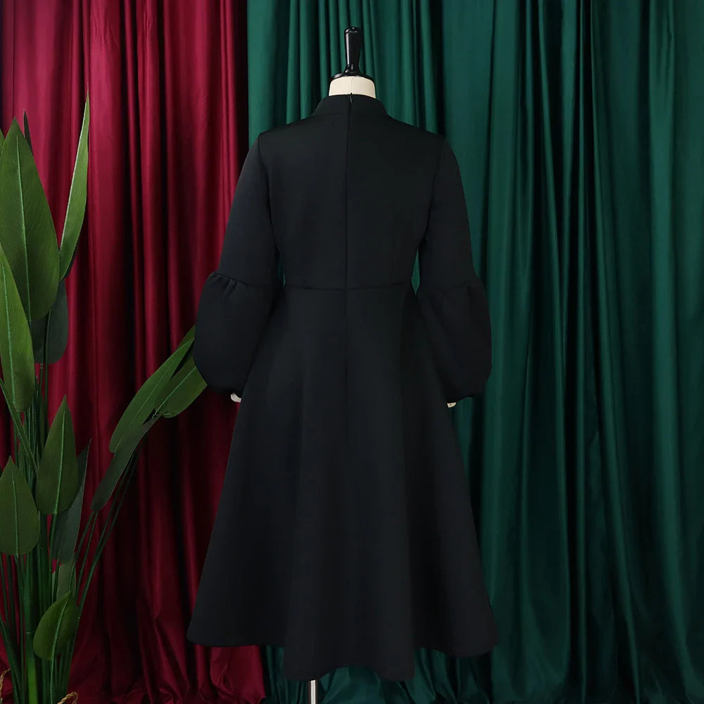 Elegant A Line Midi Dress With Bow Collar For Party