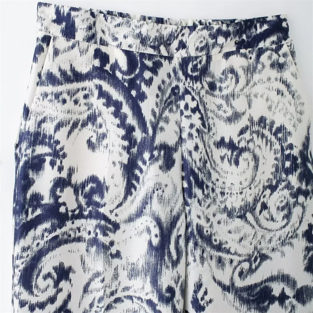 Niche Western Style Printed Shirt and High Waisted Pants Set for Fashionable Autumn Looks