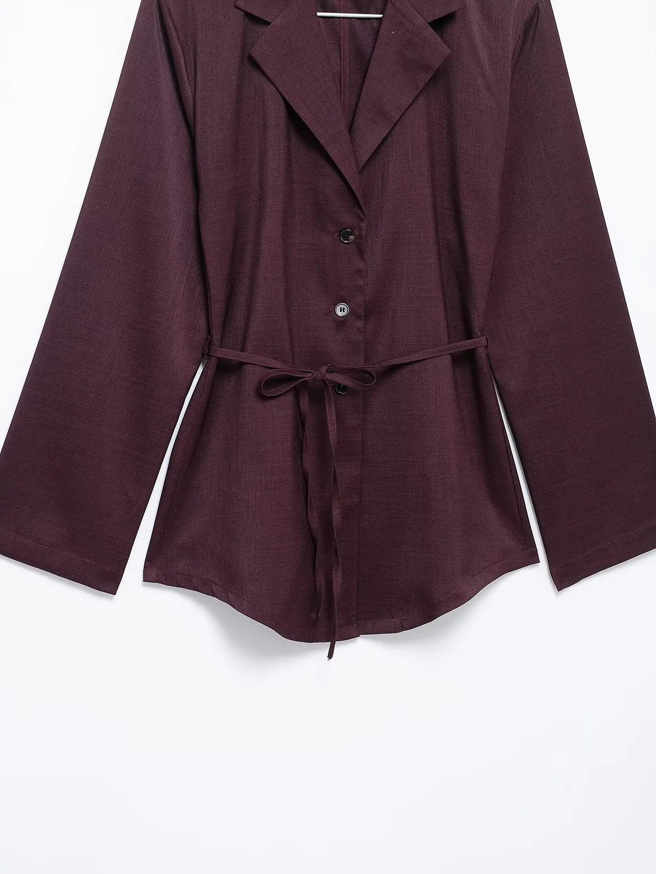 Women's Spring Two Piece Suit Set with Loose Fit Blazer and Wide Leg Pleated Trousers, Casual Chic Ensemble with Belt and Button Detail