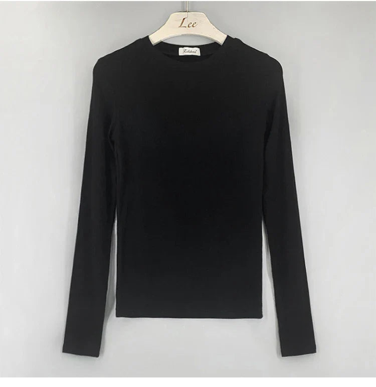 Korean Style Slim Fit Cotton Long Sleeve T Shirt for Women Soft Transparent Summer Tee