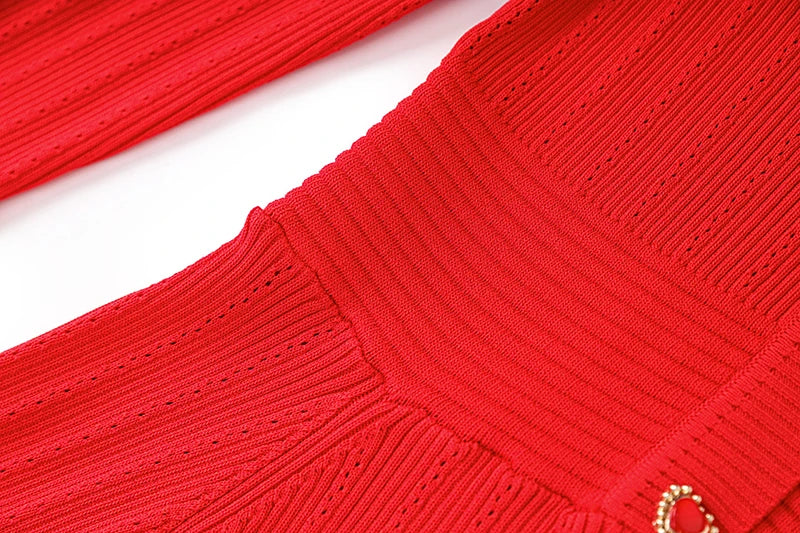 Knitted Long Sleeve V Neck Button Party Dress for Autumn