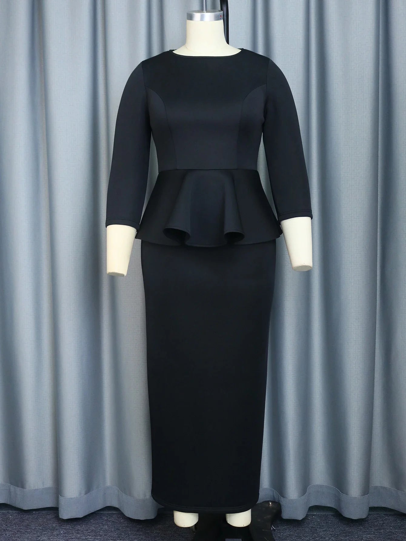 Black Ruffle Dress Three Quarter Sleeve Empire Waist Gown