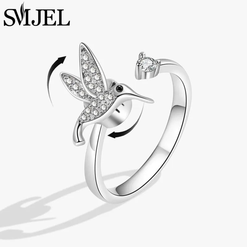 Sunflower Anxiety Ring Fidget Spinner with Butterfly and Hummingbird Charms for Stress Relief Gifts for Women