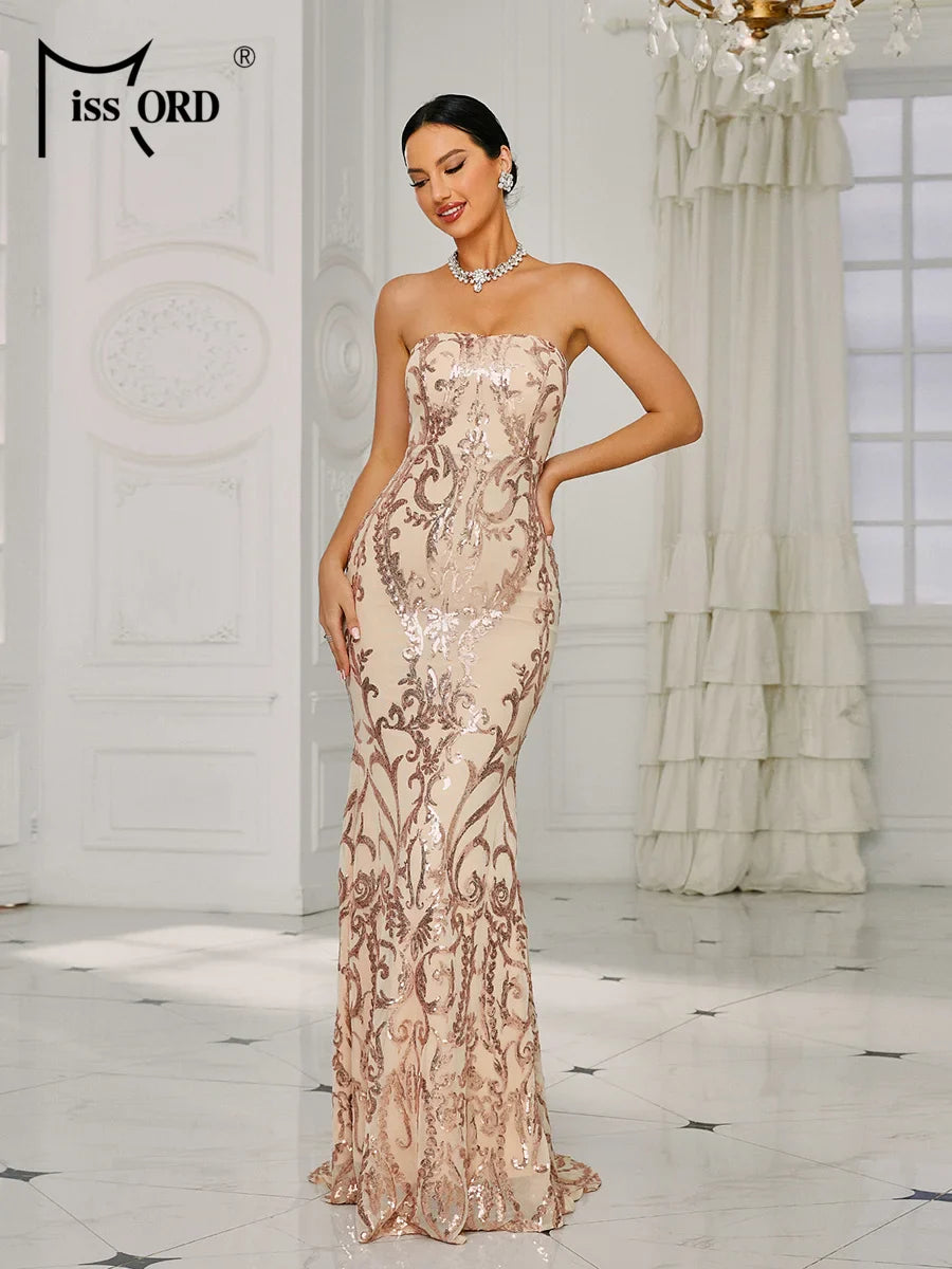 Strapless Sequin Mermaid Dress For Evening Wedding Party