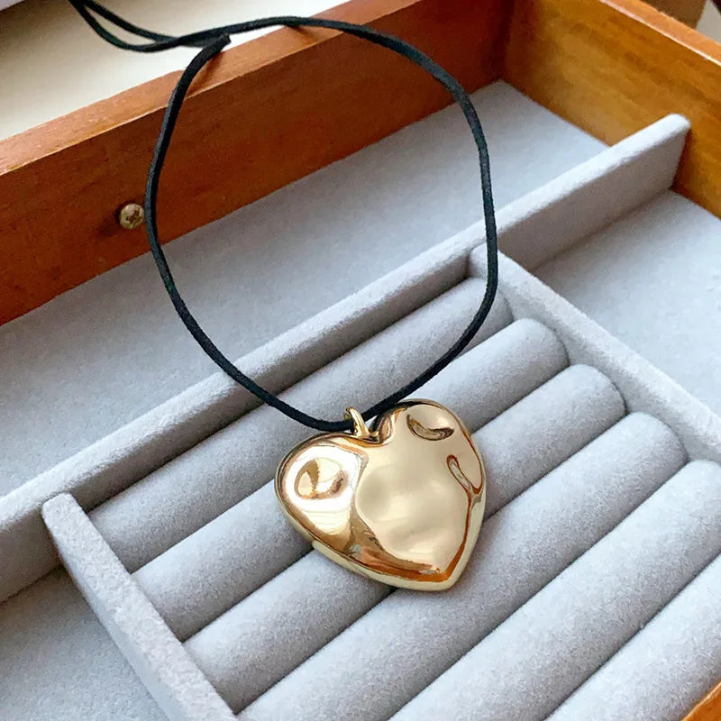 Punk Large U-Shape Geometric Pendant Necklace for Men and Women Adjustable Leather Rope Sweater Chain Jewelry