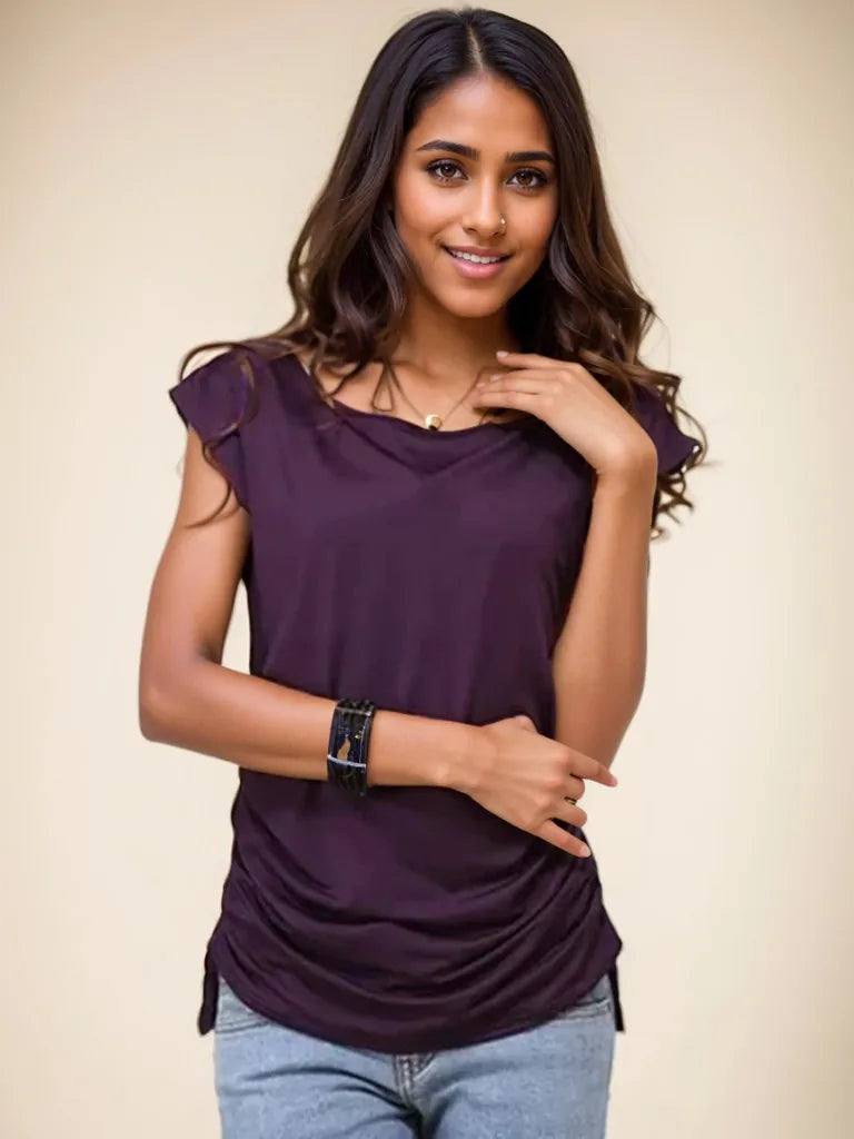 Round Neck Elastic Short Sleeve Pink Women's T-Shirt Loose Fit Retro Summer Top